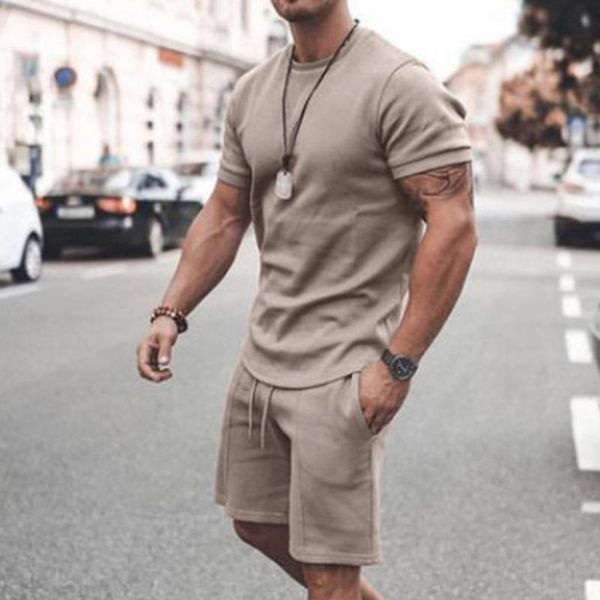 

men's tracksuits shorts set men 2021 summer fashion fitness suit round neck breathable t-shirt sportswear male jogger tracksuit, Gray