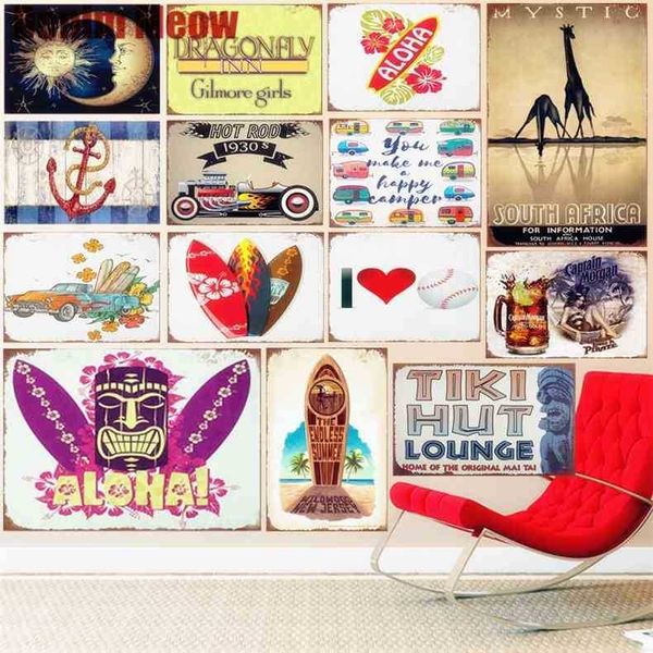 

tiki hut lounge plaque vintage tin signs home bar garage decorative metal plates aloha wall stickers art poster n217
