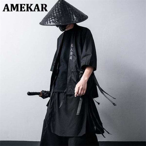 

ethnic clothing japanese traditional kimono cardigan black cotton fashion stage haori samurai cosplay costumes chinese style coat streetwear, Red