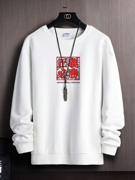 

men chinese letter & wave print pullover x7ex#, Black