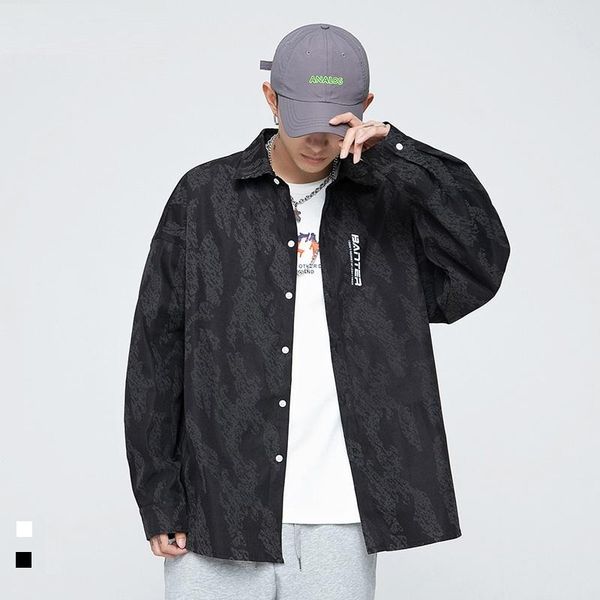 

men's casual shirts spring summer product letter printing long-sleeved lapel shirt luminous fashion loose mens reflective trend -40, White;black