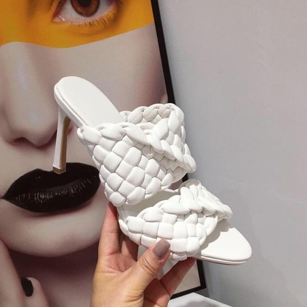 

slippers women fashion designer weave slides female heels summer outdoor sandals stiletto, Black