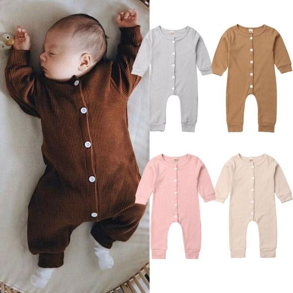 

jumpsuits infant born kid baby girl boy solid color romper jumpsuit outfits sunsuit knitted button casual rompers playsuit one piece, Blue