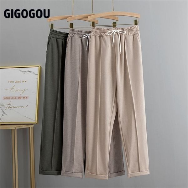 

gigogou s-2xl spring summer women harem pants high waist drawstring solid peg leg fly pant workwear trouser carrot 210915, Black;white