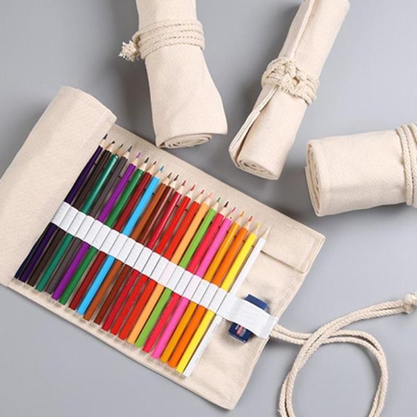 

pencil bags 12/24/36 holes girl boy case pen bag canvas roll stationarry holder panel