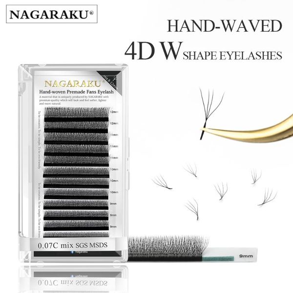 

false eyelashes nagaraku w shape hand waved premade fans eyelash extensions full 4d lashes natural soft light individual matte dense