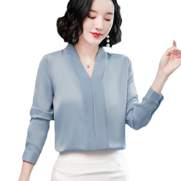

women blouses long sleeve v-neck ol office chiffon blouse shirts korean solid plus size camisas mujer women's &, White