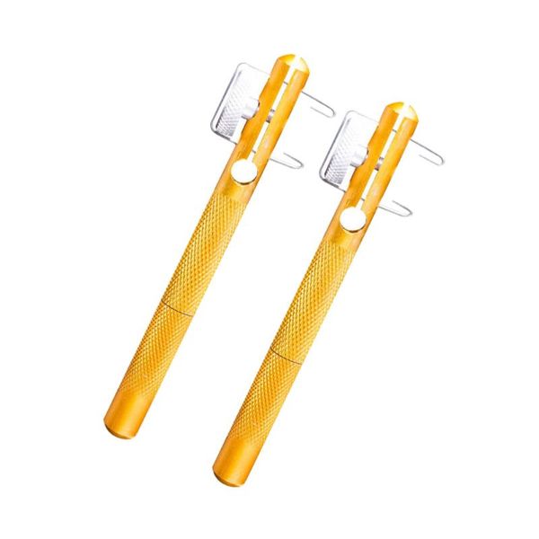 

fishing hooks 2pcs metal line string knotter manual portable hook tool (golden)