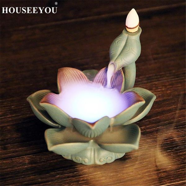 

fragrance lamps ceramics led lotus incense burner waterfall backflow holder aroma smoke fountain censer meditation yoga prayer furnace