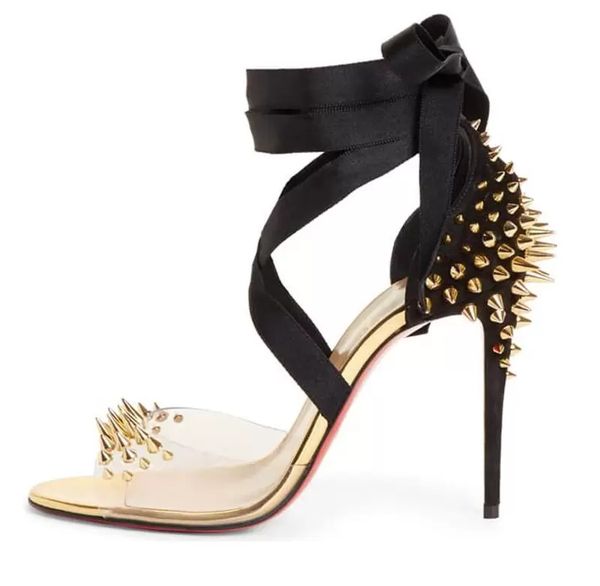

summer sandals barbarissima spike ankle strap sandal in gold black red bottom women's high heels party wedding pumps eu 35-43