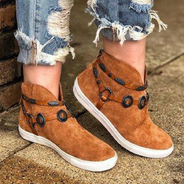 

boots autumn winter women flat shoes ankle casual ladies sneakers platform metal decoration punk female booties botas mujer, Black