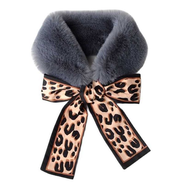 

2021 new autumn and winter leopard dot flower knitted ladies scarf folemed femme faux fur mink fur neck collar warm scarf h0923, Silver