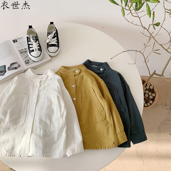 

childrens spring boy long-sleeved shirt 2022 new spring and autumn baby white shirt middle and small childrens shirt, White;black