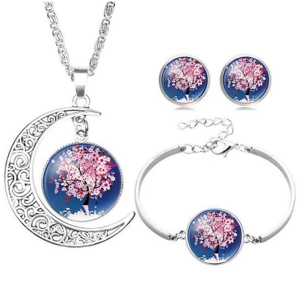 

factoryu26qstud tree bracelet earrings of life sets glass cabochon necklace chains fashion jewelry for women kids, Black