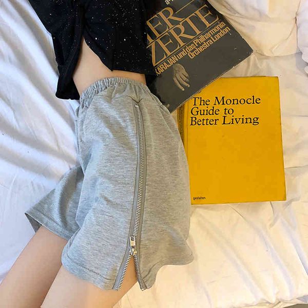 

women's shorts streetstyle women high waist zipper split summer female casual loose black gray 2xl 6xf6, White;black