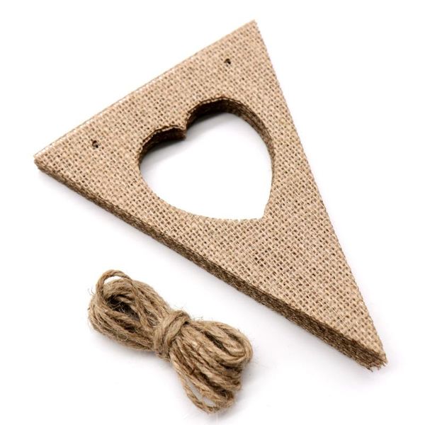 Bandiere Vintage Juta Hessian Burlap Bunting Love Heart Banners Party Flag Fai da te per Wedding Banner Garland Tent Decor Decoration