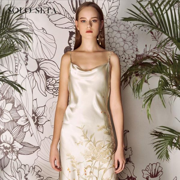 

soloseta heavyweight silk suspender skirt nightgown with slant cut collar and classic look women's sleepwear, Black;red