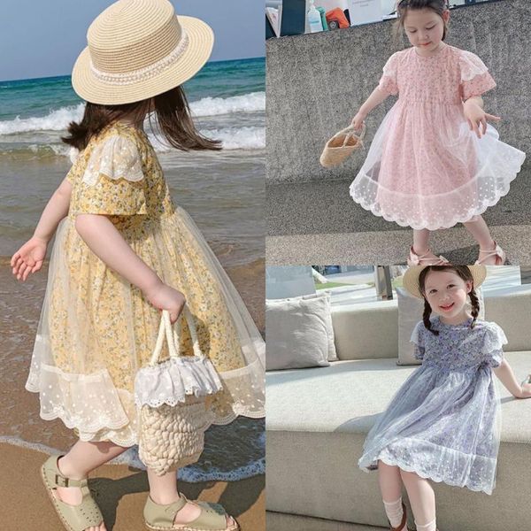 

toddler baby kid girl flower dress lace ruffle pageant costume princess children summer clothing skirt girl's dresses, Red;yellow