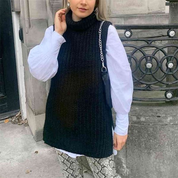 

autumn and winter women's vest casual solid color high neck knitted 210430, White;black