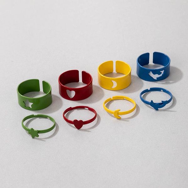 

cluster rings 2021 fashion jewelry cute candy color ring for women ins wind five-pointed star butterfly moon girl 8-piece accessories, Golden;silver
