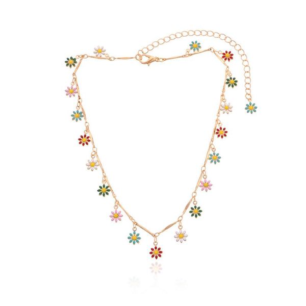 

chains fashion necklace aesthetic choker beaded necklaces for women gold multicolor flower daisy collar jewelry female friend gift, Silver