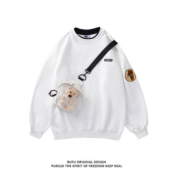 

fashion version net red two pieces of street fake with bag long sleeve sweater hip hop loose and versatile couple hoodless girl, Black