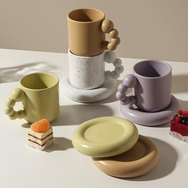 

nordic ceramic speckled bold mug plate set coffee milk tea cup 325ml dinnerware western dish dessert cake rustic dishware dishes & plates