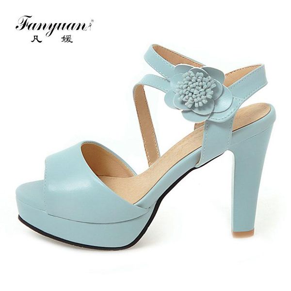 

fanyuan platform sandals women 'summer shoes elegant flower buckle ladies block high heels open toe female's footwear, Black