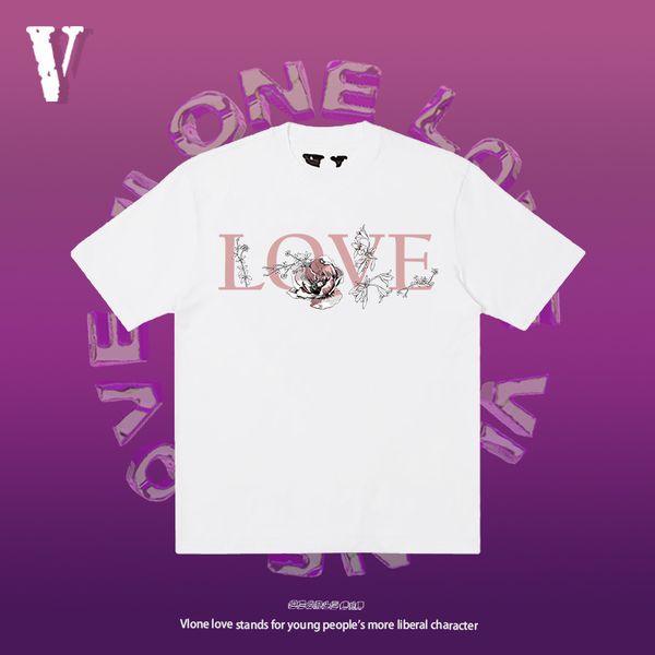 

brand t shirt v lone love fashion br cherry blossom short sleeve t-shirt men women lovers loose summer trend pure cotton, White;black