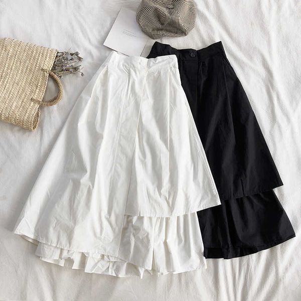 

korean retro loose high waist irregular skirt women spring black white midi skirt gothic jupe punk streetwear girls long skirt 210619