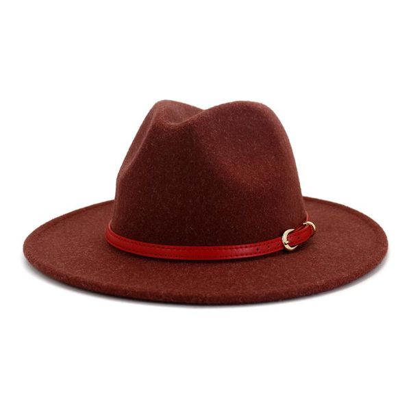 

wide brim hats red belt wool felt jazz fedora hat women panama party trilby cowboy cap men gentleman wedding, Blue;gray
