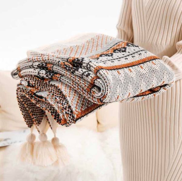 2021 Coperta in stile bohémien lavorato a maglia coperta a scialle pendente a mano coperta in acrilico pisolino decorativo coperta per divano 9 colori