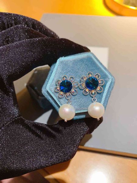 

stud earrings d home blue pearl star with s925 silver, Golden;silver