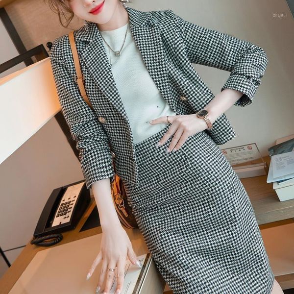 

two piece dress fashion suit skirt plaid business wear two-piece foreign temperament women, White