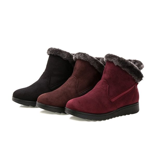 

winter warm snow ankle boots platform wedges low heel faux suede fur sewing zip retro mother casual ladies shoes female 210619, Black