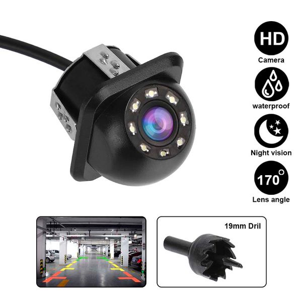 DC 12V Kit di assistenza al parcheggio Telecamera posteriore per auto Visione notturna Obiettivo HD Fisheye per lettore DVD Android Grandangolo 170° 1280x720