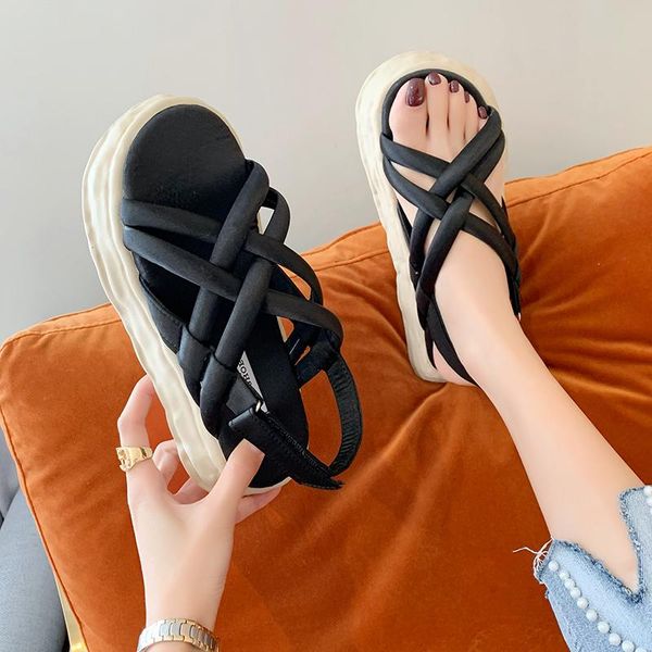 

sandals women's 2021 summer style thick-soled flat outdoor open-toed comfortable casual shoes, Black