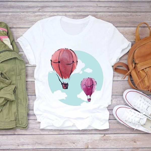 

watercolor cartoon balloon love fashion womens print graphic female tee, White