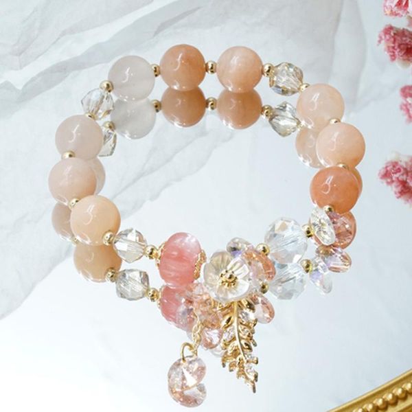 

charm bracelets arrival flower leaf orange/purple/blue/green stone beads strand for women girls fashion jewelry, Golden;silver
