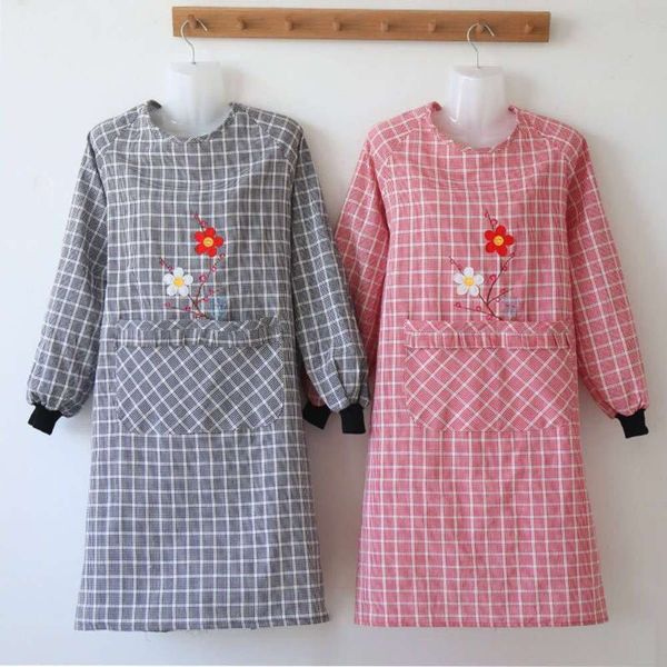 

men's and women's kitchen smock long sleeve apron pure cotton breathable cooking oil proof fashion reverse wear