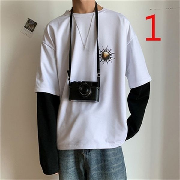 

men's autumn long sleeve t-shirt round neck bottoming shirt t-shirt thin 210420, White;black