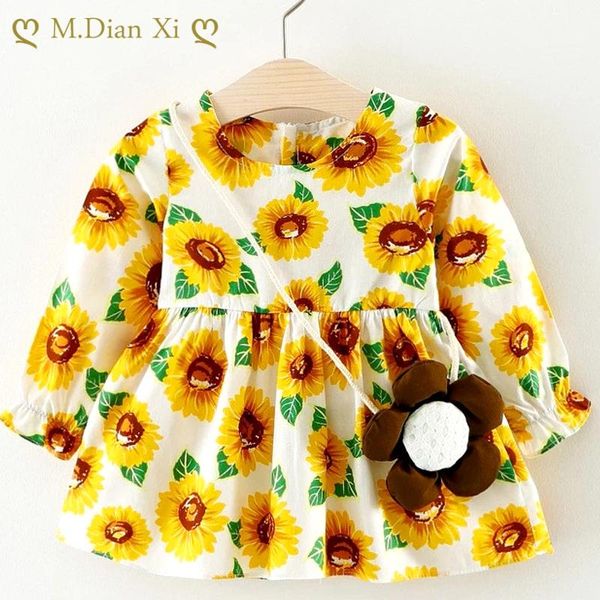 

girl's dresses 2piece spring fall cartoon cute long sleeve cotton kids toddler dresses+bag baby girls clothing set born princess dress, Red;yellow