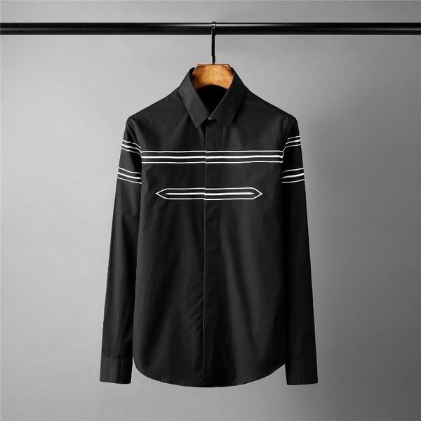 

men's casual shirts solid color mens luxury long sleeve stripe embroidery dress fashion slim fit party man, White;black