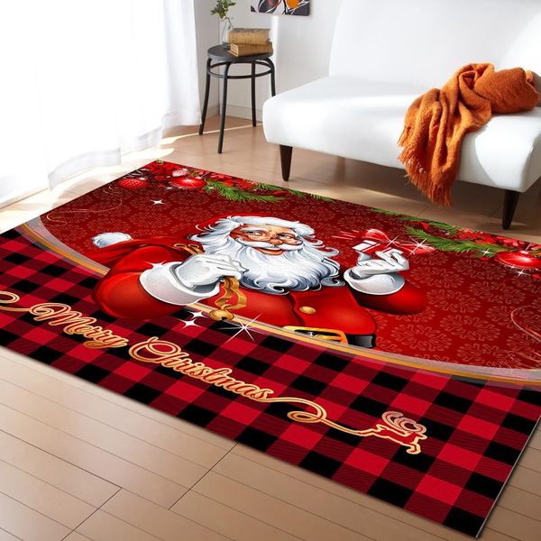 

carpets christmas santa claus black red plaid decor ball carpet for living room bedroom bedside rugs soft mat