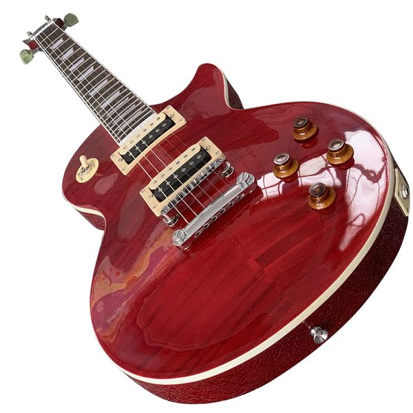 

classic red guitar, mahogany solid wood, accessories, sound bar, feel good