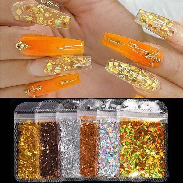

1 box nail sequins sparkly irregular 3d flakes slices gold holographics nail powder art decorations nails accessories, Silver;gold