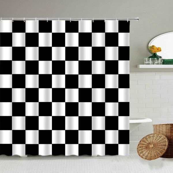 

shower curtains black and white checkered wave stripe geometric bathroom waterproof polyester hook curtain home decor