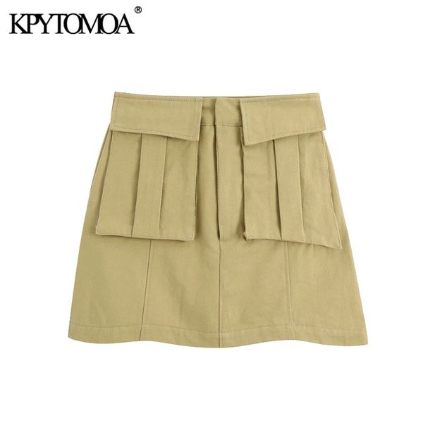 

women chic fashion with pockets mini skirt vintage high waist zipper fly female skirts mujer 210416, Black