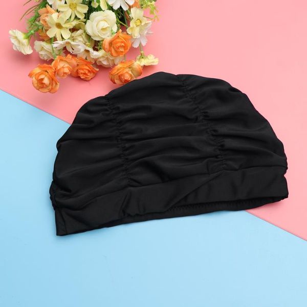 

swimming caps 1pc swim cap waterproof pleated ear protector for (black)