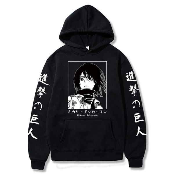 Атака на Titan Hoodie Anime Mikasa Ackerman Печатная толстовка повседневная одежда Хамахоса Harajuku Y0809